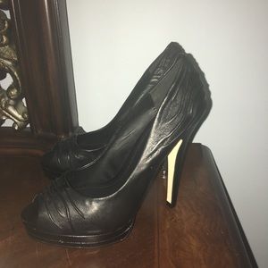 Black open toe stilettos